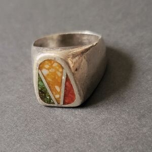 Vintage Taxco Sterling Silver Ring with Multicolor Inlay